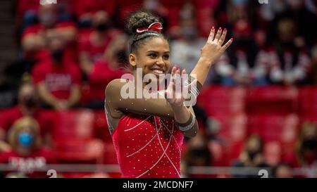 Utah gymnast Jaedyn Rucker performs her floor routine during an NCAA ...