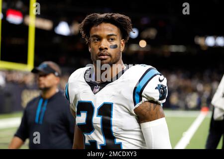 Carolina Panthers safety Jeremy Chinn plays against the New England  Patriots during the second half of an NFL football game Sunday, Nov. 7,  2021, in Charlotte, N.C. (AP Photo/Jacob Kupferman Stock Photo 