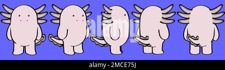 axolotl cartoon perspective view set pack in vector format Stock Vector