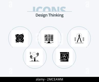 Design Thinking Glyph 5 Icon Pack Including art. file. computer. sales. presentation