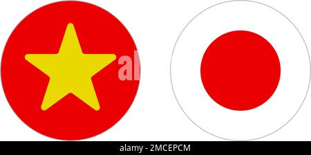 Round Vietnamese and Japanese flags icon set. Editable vector. Stock Vector