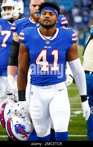 Buffalo Bills fullback Reggie Gilliam (41) covers a kick during an NFL  wild-card football game Sunday, Jan. 15, 2023, in Orchard Park, NY. (AP  Photo/Matt Durisko Stock Photo - Alamy