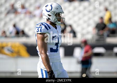 Indianapolis Colts safety Khari Willis (37) warms up before an NFL football  game against the Jacksonville Jaguars, Sunday, Jan. 9, 2022, in  Jacksonville, Fla. (AP Photo/Phelan M. Ebenhack Stock Photo - Alamy