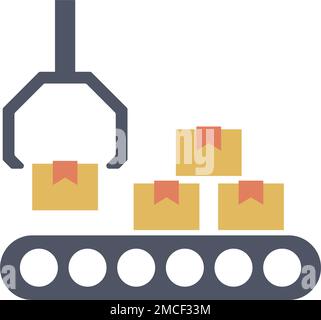 Conveyor belt and Cardboard icons. Manufacturing and factory icon. Production. Editable vector. Stock Vector