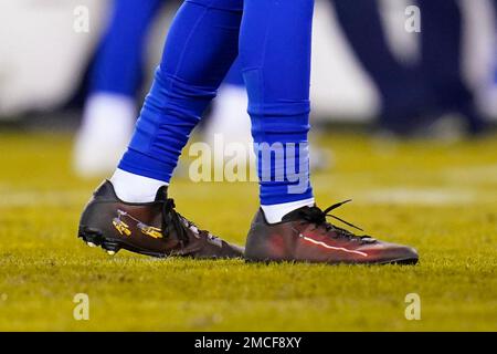 Star Wars themed cleats, painted by Sean Vergara, are worn by Dallas Cowboys  wide receiver Malik Turner was he works out prior to an NFL football game  against the Washington Football Team