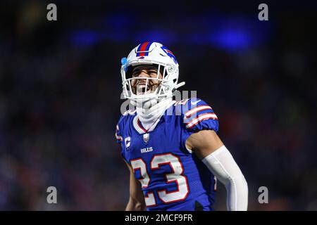 Buffalo Bills safety Micah Hyde (23) runs on the field during an NFL  football practice in Orchard Park, N.Y., Thursday, Jan. 12, 2023. (AP  Photo/Adrian Kraus Stock Photo - Alamy