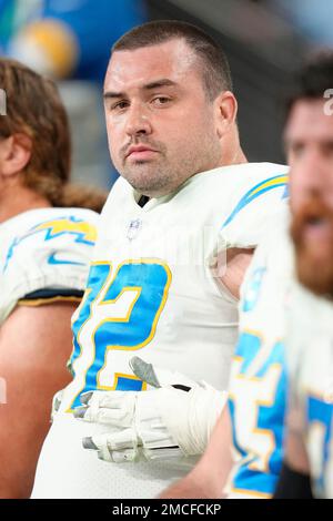 Los Angeles Chargers offensive tackle Rashawn Slater (70) guards during an  NFL football game Cleveland Browns Sunday, Oct. 10, 2021, in Inglewood,  Calif. (AP Photo/Kyusung Gong Stock Photo - Alamy