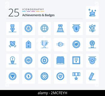 Achievements And Badges Blue 5 Icon Pack Including Prize. Location 