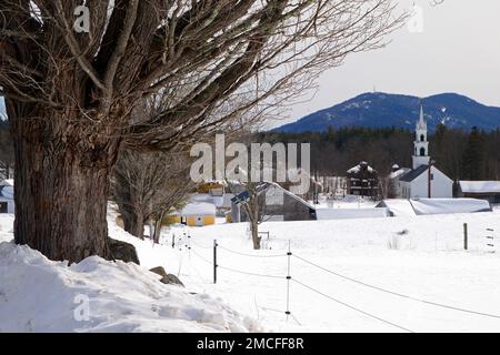 The small town of Tamworth New Hampshire in winter Stock Photo