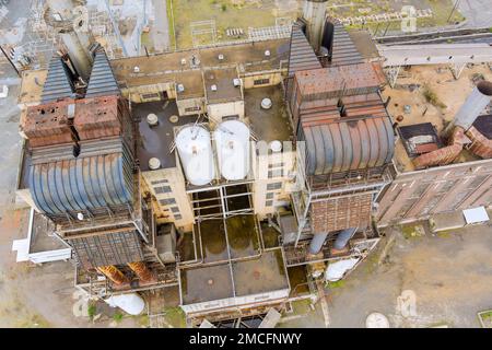 In vicinity of bay there an old thermal power station that is no longer operation. Stock Photo