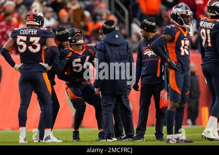 Denver Broncos linebacker Baron Browning (56) runs during an NFL football  game against the Los Angeles Chargers, Monday, Oct. 17, 2022, in Inglewood,  Calif. (AP Photo/Kyusung Gong Stock Photo - Alamy