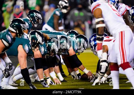 Philadelphia Eagles quarterback Jalen Hurts (1) looks on during the NFL  divisional round playoff football game against the New York Giants,  Saturday, Jan. 21, 2023, in Philadelphia. (AP Photo/Chris Szagola Stock  Photo - Alamy