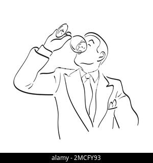 businessman drinking wine illustration vector hand drawn isolated on white background line art. Stock Vector