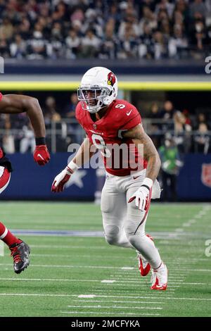 Arizona Cardinals linebacker Isaiah Simmons (9) on the field during the  second half of an NFL football game against the Minnesota Vikings, Sunday,  Oct. 30, 2022 in Minneapolis. (AP Photo/Stacy Bengs Stock