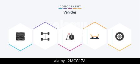 Vehicles 25 Flat icon pack including . skateboard. Stock Vector