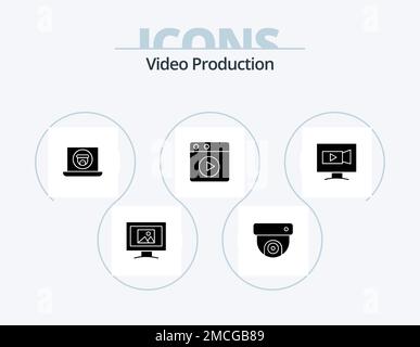 Video Production Glyph Icon Pack 5 Icon Design. web. multimedia . video Stock Vector