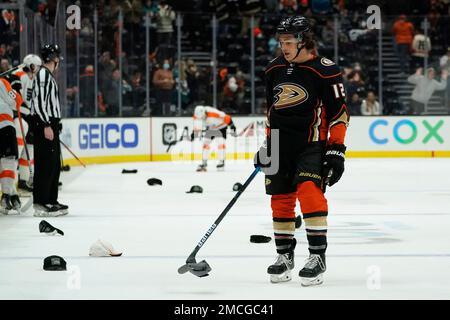 Anaheim Ducks left wing Sonny Milano (12) in the first period during an NHL  hockey game against the Arizona Coyotes, Wednesday, Feb. 24, 2021, in  Glendale, Ariz. (AP Photo/Rick Scuteri Stock Photo - Alamy
