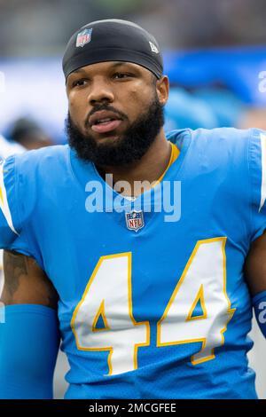 Los Angeles Chargers outside linebacker Kyzir White (44) reacts during ...