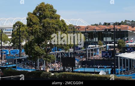 Tennis players compete in the Australian Open tennis championships, at the National Tennis Centre complex in Melbourne, Victoria, Australia Stock Photo