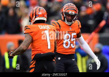 Cincinnati Bengals' Ja'Marr Chase (1), Tee Higgins (5) and Mike