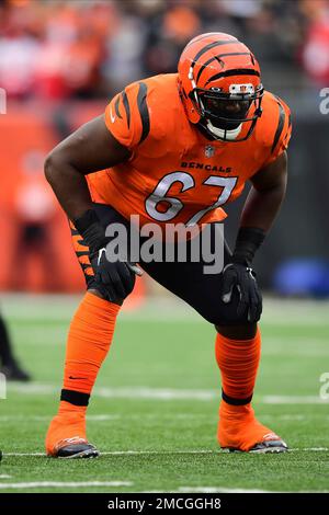 Cincinnati, OH, USA. 13th Dec, 2020. Dallas Cowboys defensive tackle  Neville Gallimore #96 breaks through between Cincinnati Bengals offensive  guard Quinton Spain #67 and Cincinnati Bengals offensive tackle Bobby Hart  #68 during