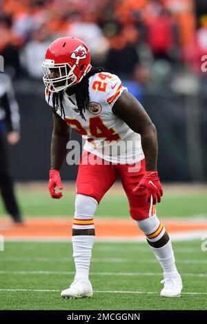 Kansas City Chiefs linebacker Melvin Ingram during the first half of the NFL  AFC Championship football game against the Cincinnati Bengals, Sunday, Jan.  30, 2022 in Kansas City, Mo.. (AP Photos/Reed Hoffmann