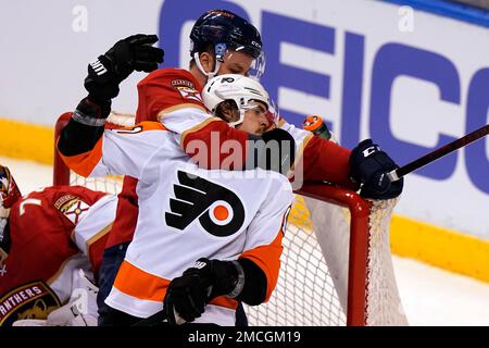 Philadelphia Flyers' Brendan Lemieux, right, and Florida Panthers' Radko  Gudas fight during the third period of an NHL hockey game, Tuesday, March  21, 2023, in Philadelphia. (AP Photo/Matt Slocum Stock Photo - Alamy