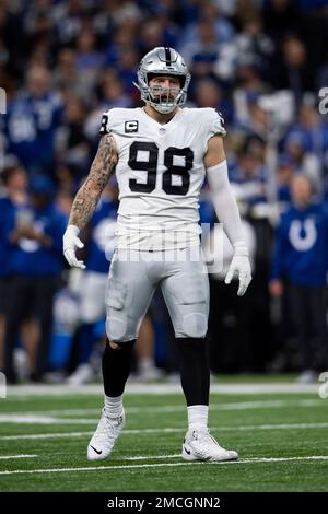 Las Vegas Raiders defensive end Maxx Crosby (98) looks on against the  Denver Broncos during an NFL football game Sunday, Sept. 10, 2023, in  Denver. (AP Photo/Jack Dempsey Stock Photo - Alamy