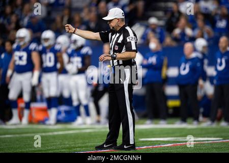 NFL referee Brad Rogers (126) on the field during an NFL football game,  Sunday, Jan. 2, 2022, in Indianapolis. (AP Photo/Zach Bolinger Stock Photo  - Alamy