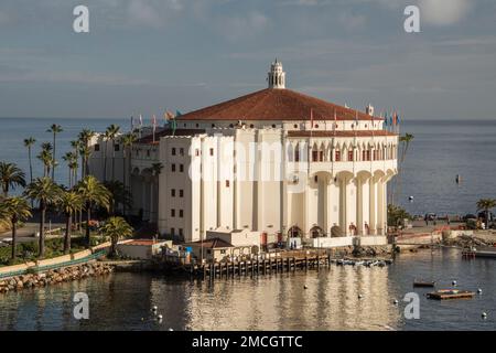 The Casino, or Meeting Place, is the prominent feature, of Santa Catalina, or Catalina Island, part of the Channel Islands of California archipelago Stock Photo