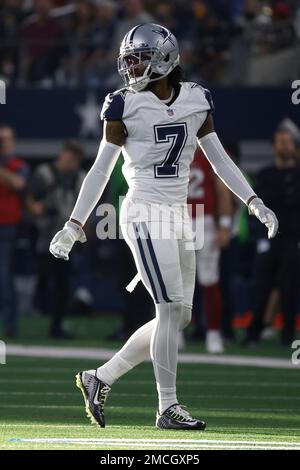 Dallas Cowboys cornerback Trevon Diggs defends during an NFL football game  against the Indianapolis Colts Sunday, Dec. 4, 2022, in Arlington, Texas.  (AP Photo/Tony Gutierrez Stock Photo - Alamy