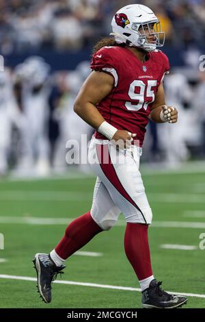 Arizona Cardinals defensive tackle Leki Fotu (95) looks up to the stands  after defeating the Seattle Seahawks during an NFL football game, Sunday,  Oct. 25, 2020, in Glendale, Ariz. The Arizona Cardinals