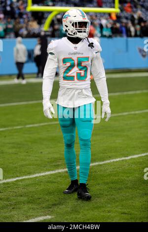 FILE - Miami Dolphins cornerback Xavien Howard (25) walks the sidelines  during the second half of a NFL preseason football game against the Atlanta  Falcons in Miami Gardens, Fla., in this Saturday