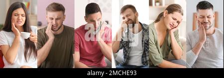 Collage with many people having toothache at home Stock Photo