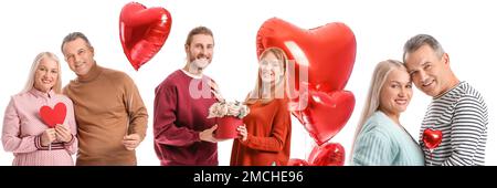 Set of happy couples on white background. Valentine's Day celebration Stock Photo
