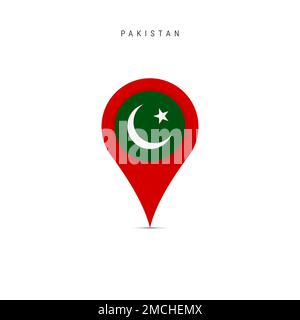 Teardrop map marker with flag of Pakistan. Pakistani flag inserted in the location map pin. Flat illustration isolated on white background. Stock Photo