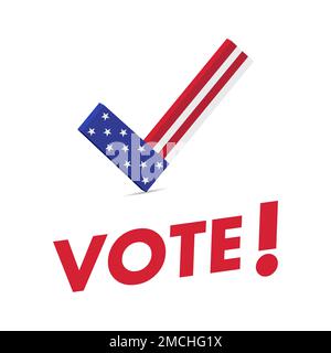 American elections. Vote slogan with tick. Stylized american flag. 3D illustration isolated on white background. Stock Photo