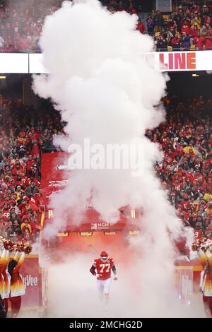 Kansas City, United States. 21st Jan, 2023. Kansas City Chiefs guard Andrew Wylie (77) comes out of the tunnel during player introductions before taking on the Jacksonville Jaguars in the AFC Divisional playoff game at Arrowhead Stadium in Kansas City, Missouri on Saturday, January 21, 2023. Photo by Kyle Rivas/UPI Credit: UPI/Alamy Live News Stock Photo