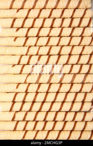 Texture of tasty wafer rolls as background Stock Photo