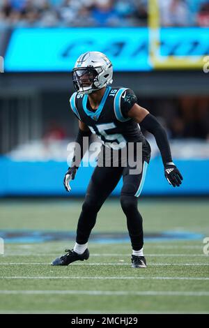 Carolina Panthers cornerback C.J. Henderson (15) lines up on defense during  an NFL football game against the Tampa Bay Buccaneers, Sunday, Dec. 26,  2021, in Charlotte, N.C. (AP Photo/Brian Westerholt Stock Photo - Alamy