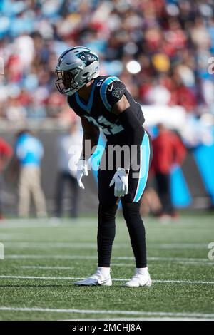 Carolina Panthers safety Jeremy Chinn (21) plays during an NFL football  game between the Carolina Panthers and the Denver Broncos on Sunday, Nov.  27, 2022, in Charlotte, N.C. (AP Photo/Jacob Kupferman Stock