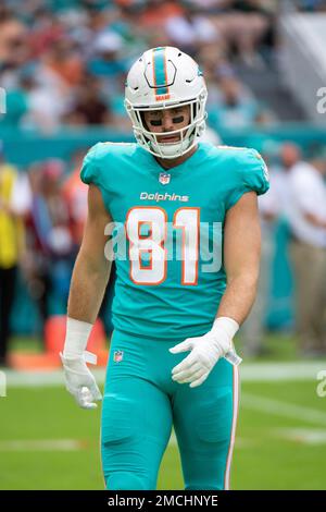 Miami Dolphins tight end Durham Smythe (81) runs onto the field as