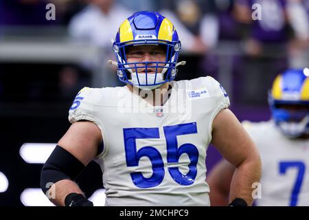 Los Angeles Rams center Brian Allen (55) against the San Francisco 49ers in  an NFL football game, Sunday, Oct. 30, 2022, in Inglewood, Calif. The 49ers  won 31-14. (AP Photo/Jeff Lewis Stock Photo - Alamy