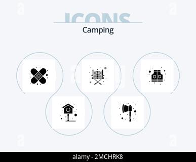 Camping Glyph Icon Pack 5 Icon Design. . . first aid. safety. jacket Stock Vector