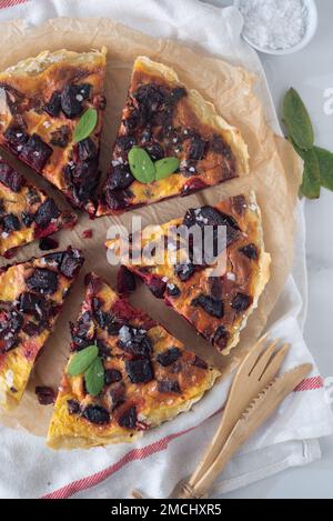 Fresh homemade tart with feta cheese and beetroot Stock Photo