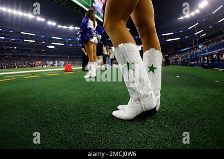 The Dallas Cowboys Cheerleaders wear stars on their boots signifying  different causes in conjunction with the MyCauseMyBoots campaign during an  NFL football game in Arlington, Texas, Sunday, Dec. 26, 2021. (AP Photo/Ron