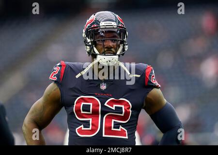 Portrait of Houston Texans linebacker Chris Smith (92) during the first  half of an NFL football game against the Jacksonville Jaguars, Sunday, Dec.  19, 2021, in Jacksonville, Fla. Texans defeated the Jaguars