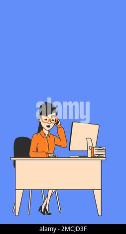 illustration design of people, figures doing different activities in workplace with purple background where you can add text or information Stock Photo