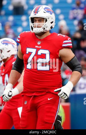 Buffalo Bills offensive tackle Tommy Doyle (72) reacts after scoring a  touchdown during the second half of an NFL wild-card playoff football game  against the New England Patriots, Saturday, Jan. 15, 2022