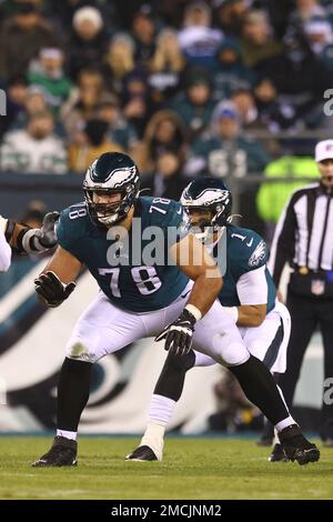 Philadelphia Eagles guard Sua Opeta (78) and Detroit Lions offensive tackle  Drew Forbes (76) walks off the field during an NFL football game, Sunday,  Sept. 11, 2022, in Detroit. (AP Photo/Rick Osentoski